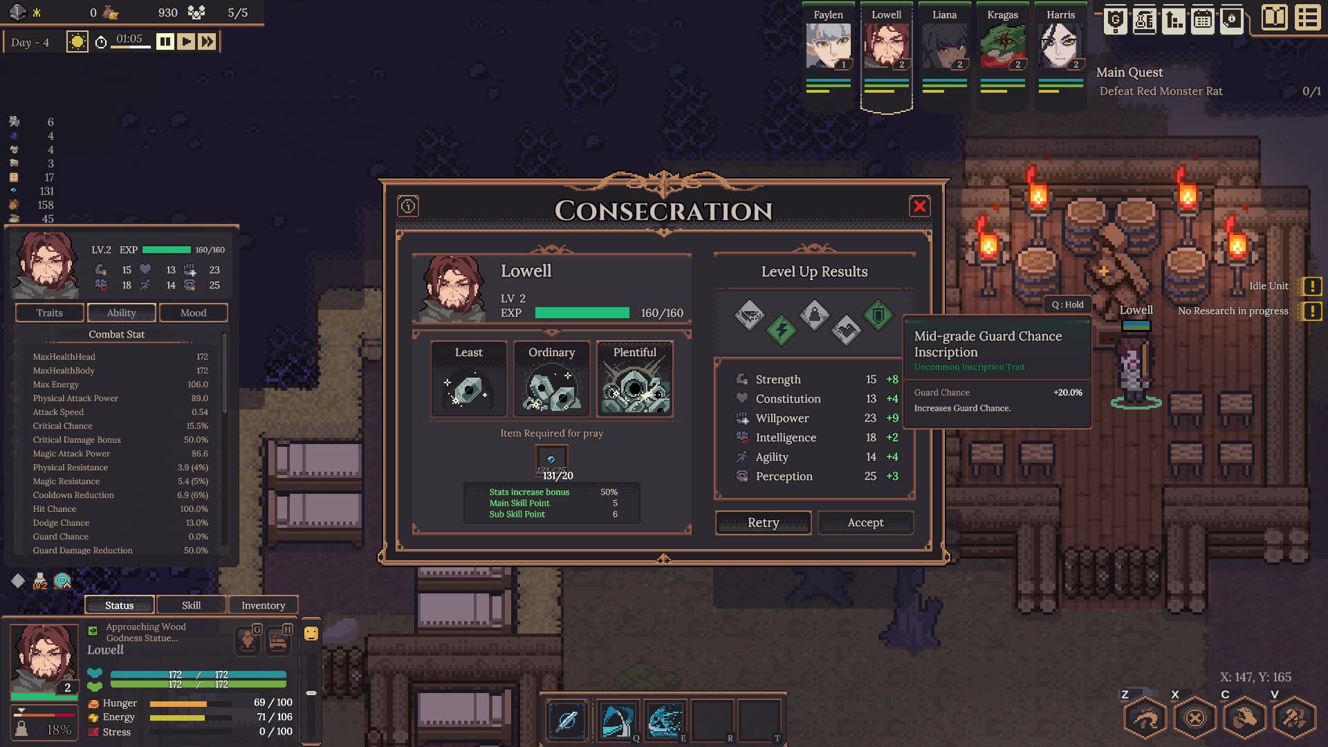 Official Dungeon Settlers consecration and level-up result
