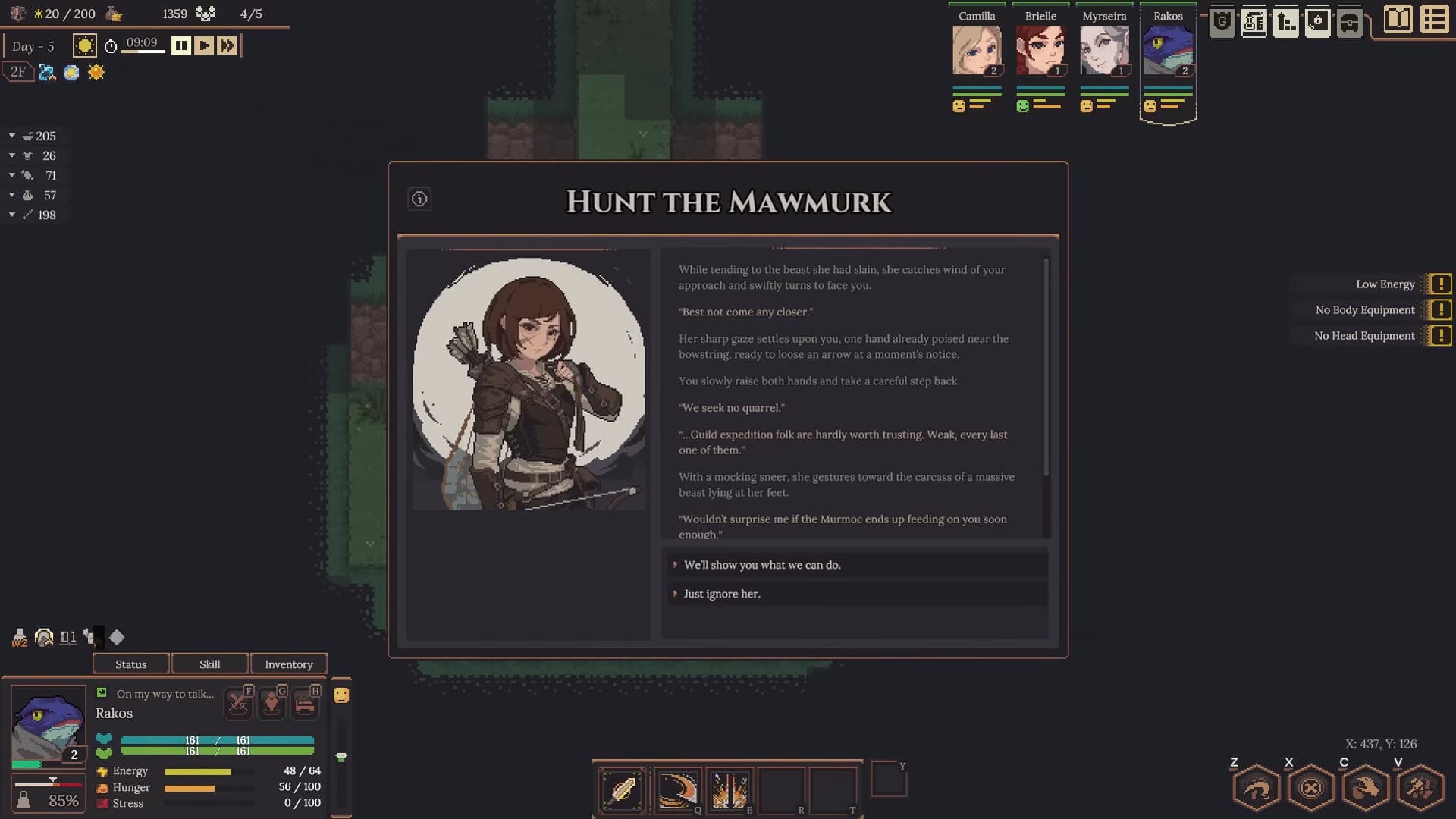 Official Dungeon Settlers active skill bar and equipment context